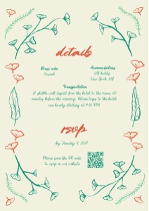 RSVP + Details card A5 F04: Hand drawn ginkgo leaf Wedding invitation template