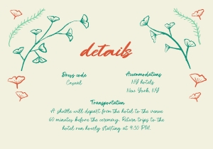 Details card 5X3.5in F04: Hand drawn ginkgo leaf Wedding invitation template