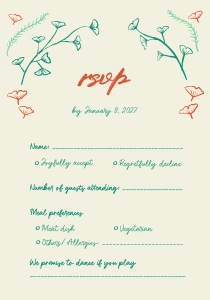 RSVP card 3.5X5in F04: Hand drawn ginkgo leaf Wedding invitation template