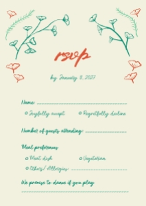 RSVP card A6 F04: Hand drawn ginkgo leaf Wedding invitation template