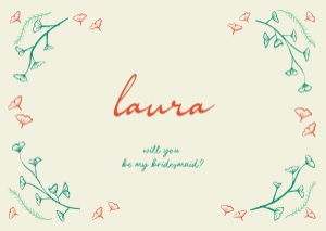 Bridesmaid proposal - Flat card A6 - F04: Hand drawn ginkgo leaf frame Bridesmaid proposal card template