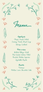 Menu card DL (1/3 A4) F04: Hand drawn ginkgo leaf frame Menu and Place Card template