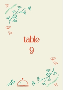 Table number card A5 F04: Hand drawn ginkgo leaf frame Table number card template