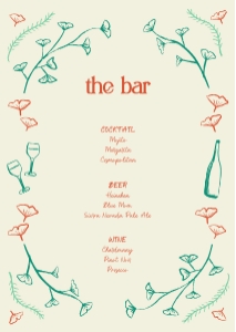 Bar menu A4 F04: Hand drawn ginkgo leaf frame Bar Menu template