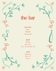 Bar menu 8x10 F04: Hand drawn ginkgo leaf frame Bar Menu template