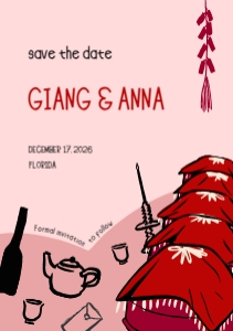 Save the date VN7 - A5: VIETNAM WEDDING SAVE THE DATE CARD WITH BRIDAL PROCESSION RED BOX