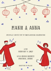 VIETNAM WEDDING INVITATION WITH HAPPY GROOM AND BRIDE IN AO DAI design preview