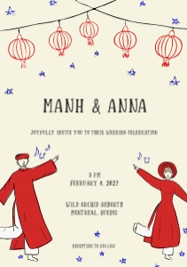 Wedding invitation VN4 - A5: VIETNAM WEDDING INVITATION WITH HAPPY GROOM AND BRIDE IN AO DAI