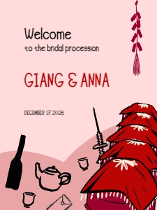 Welcome sign VN7 - 18x24: VIETNAM WEDDING WELCOME SIGN TEMPLATE BRIDAL PROCESSION CEREMONY