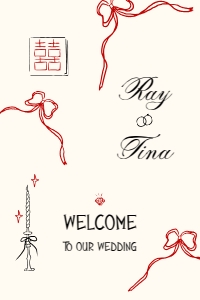 Welcome sign VN8 - 24x36: ASIAN WEDDING WELCOME SIGN TEMPLATE RED BOWS AND DOUBLE HAPPINESS