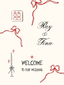 Welcome sign VN8 - 18x24: ASIAN WEDDING WELCOME SIGN TEMPLATE RED BOWS AND DOUBLE HAPPINESS