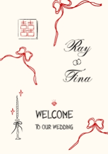 Welcome sign VN8 - A1: ASIAN WEDDING WELCOME SIGN TEMPLATE RED BOWS AND DOUBLE HAPPINESS