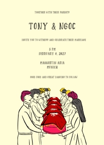 Wedding invitation VN5 - 5x7: VIETNAM WEDDING INVITATION WITH RED BOXES IN BRIDAL PROCESSION