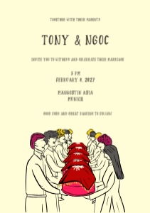 Wedding invitation VN5 - A5: VIETNAM WEDDING INVITATION WITH RED BOXES IN BRIDAL PROCESSION
