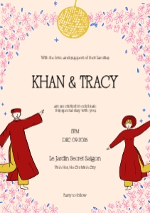Wedding invitation VN6 - A5: VIETNAM WEDDING INVITATION WITH HAPPY GROOM AND BRIDE IN AO DAI