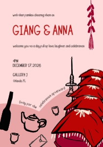 Wedding invitation VN7 - A5: VIETNAM WEDDING INVITATION WITH WHIMSICAL BRIDAL PROCESSION