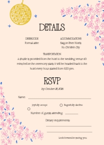 RSVP + Details page VN6 - 5x7: VIETNAM WEDDING INVITATION WITH HAPPY GROOM AND BRIDE IN AO DAI