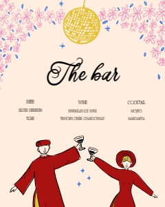Bar menu VN1 - 8x10: BAR MENU TEMPLATE VIETNAM WEDDING CHEERFUL BRIDE AND GROOM