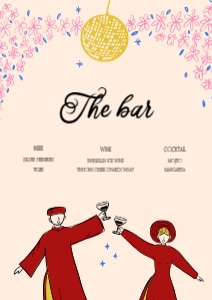 Bar menu VN1 - A4: BAR MENU TEMPLATE VIETNAM WEDDING CHEERFUL BRIDE AND GROOM