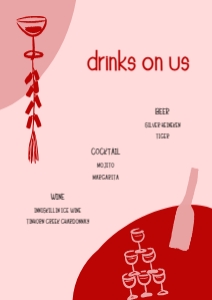 Bar menu VN2 - A4: WHIMSICAL BAR MENU TEMPLATE ASIAN WEDDING PINK AND RED FIREWORKS