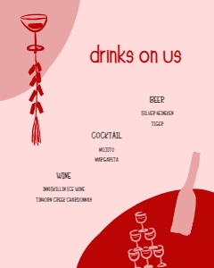 Bar menu VN2 - 8x10: WHIMSICAL BAR MENU TEMPLATE ASIAN WEDDING PINK AND RED FIREWORKS