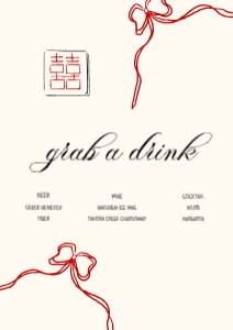 Bar menu VN3 - A4: ASIAN WEDDING MINIMAL BAR MENU TEMPLATE RED BOW
