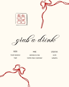 Bar menu VN3 - 8x10: ASIAN WEDDING MINIMAL BAR MENU TEMPLATE RED BOW