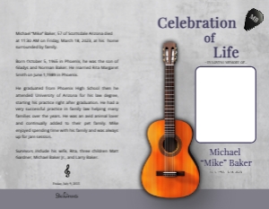 Guitar Memorial Program Template: Editable Guitar Funeral Program Template - Corjl Digital Download