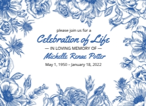 Blue Floral Funeral Invitation - Editable Memorial Service Templa design preview