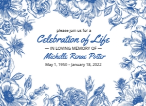 Blue Floral Invitation: Blue Floral Funeral Invitation - Editable Memorial Service Templa