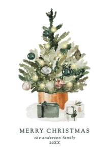 Elegant Watercolor Christmas Tree Non-Photo Holiday Card design preview