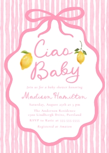 Ciao Baby Pink Italian Lemon Baby Shower Invitation design preview