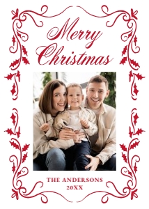 Elegant Red Holly Border 5 Photo Christmas Card design preview