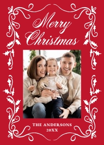 Elegant Holly Border Red 5 Photo Christmas Card design preview