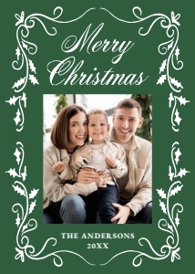 Elegant Holly Border Green 5 Photo Christmas Card design preview