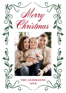 Elegant Red and Green Holly Border 5 Photo Christmas Card design preview