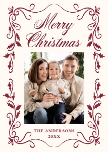 Elegant Burgundy Holly Border 5 Photo Christmas Card design preview