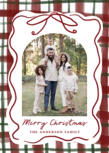 Whimsical Hand-Drawn Bow Plaid Christmas Photo Card design preview