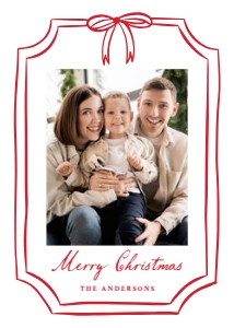 Whimsical Red Bow Frame Christmas Photo Card design preview