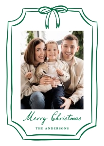 Whimsical Green Bow Frame Christmas Photo Card design preview