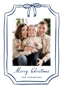 Whimsical Navy Bow Frame Christmas Photo Card design preview
