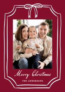 Whimsical Bow Frame Burgundy Christmas Photo Card design preview