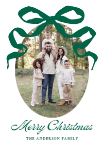 Whimsical Hand-Drawn Green Bow 5 Photo Christmas Card Template design preview