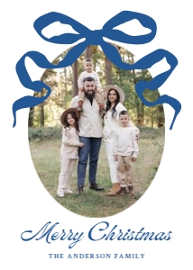 Whimsical Hand-Drawn Blue Bow 5 Photo Christmas Card Template design preview