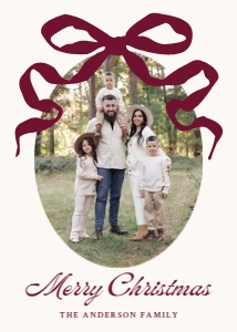 Whimsical Hand-Drawn Burgundy Bow 5 Photo Christmas Card Template design preview