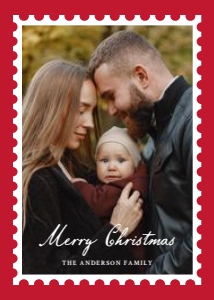 Classic Red Christmas Postage Stamp 5 Photo Holiday Card Template design preview