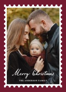 Classic Burgundy Christmas Postage Stamp 5 Photo Holiday Card design preview