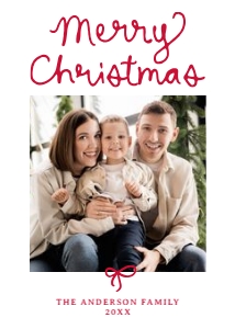 Whimsical Script Red Bow 5 Photo Christmas Card Template design preview