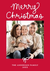 Whimsical Script Bow Red 5 Photo Christmas Card Template design preview