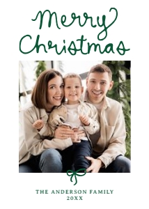 Whimsical Script Green Bow 5 Photo Christmas Card Template design preview